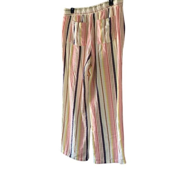 Old Navy Womens Striped Linen Blend Pants M Pink/Yellow/White Elastic Waist & Dr - Picture 3 of 6